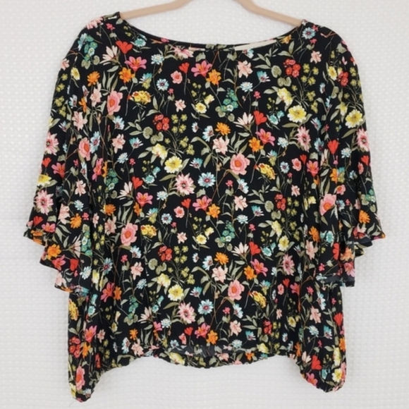 Loft Floral Blouse Lily Bubble Hem Top Black Boho Office Classic Women's Medium - Picture 4 of 10